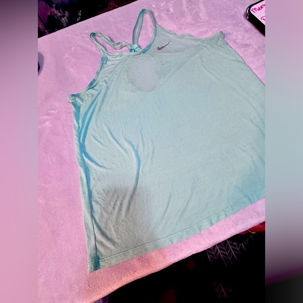 Nike Dri-fit tank top with keyhole cut out, baby blue color, size large, sheer